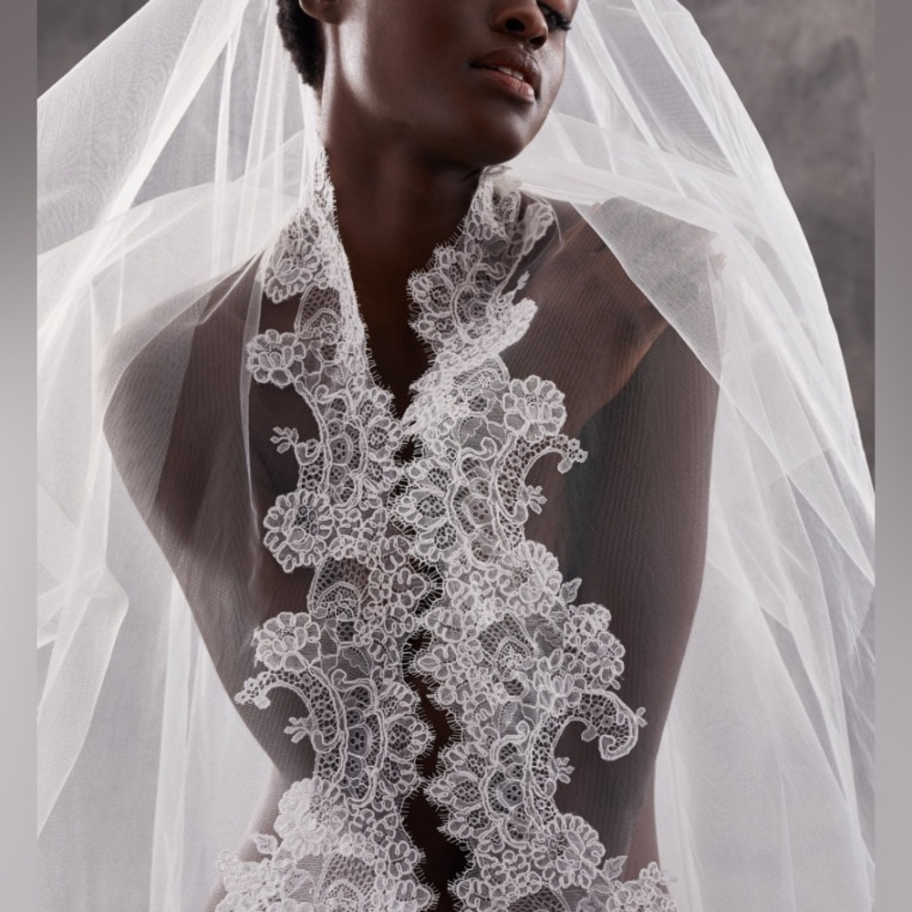 Peter Langner Oval Shaped Veil - rebrode lace trim & blusher 126"